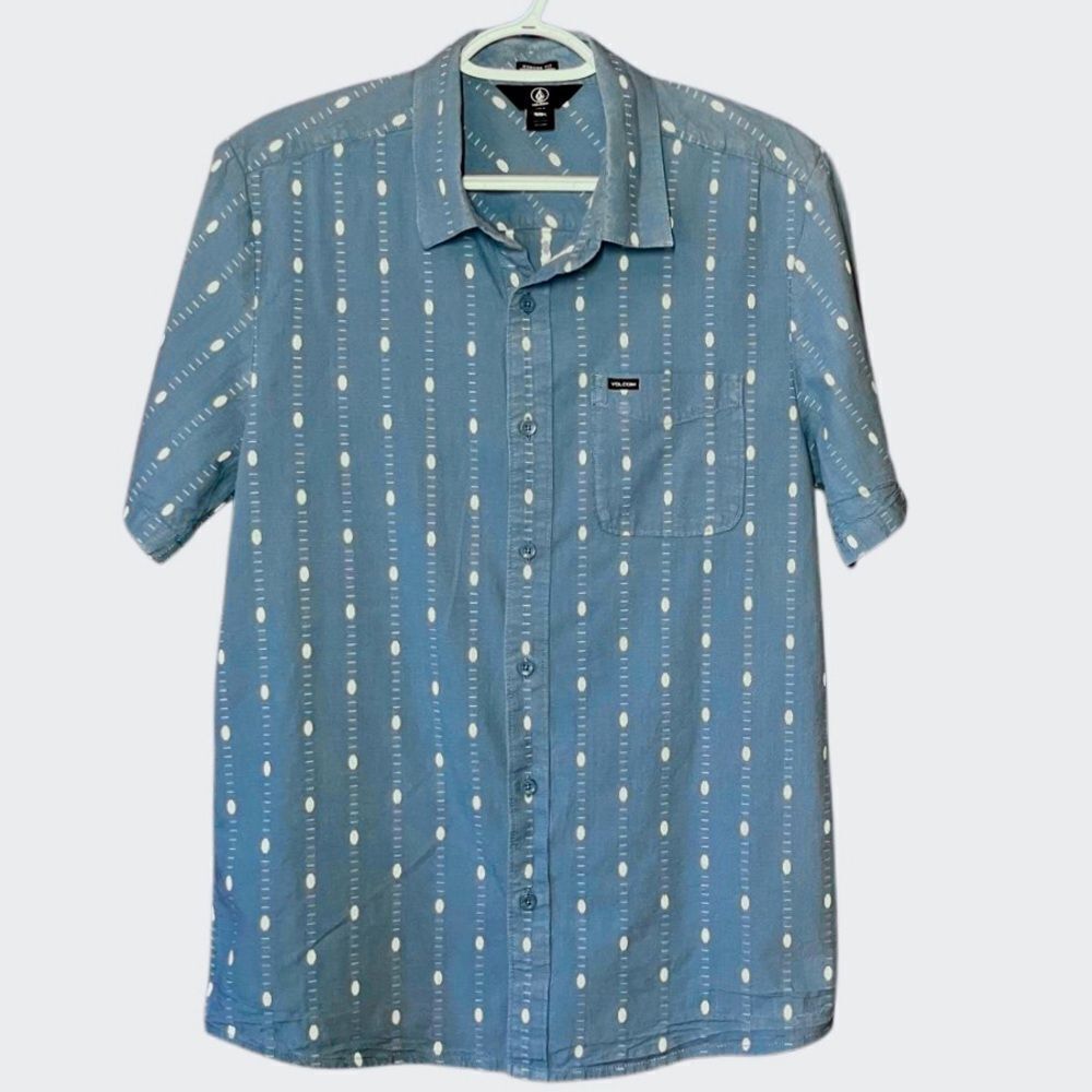 Volcom Modern Fit Cotton Short Sleeve in Blue/White Men’s L - Picture 1 of 8
